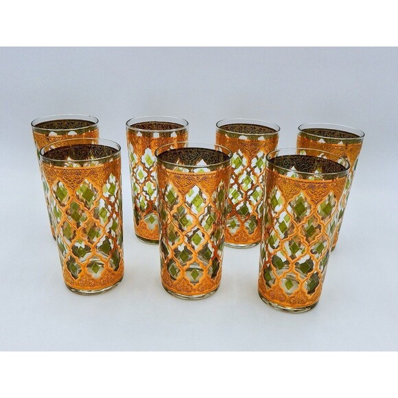 Culver Valencia Highball Glasses Tumblers Set/7 Floating Caddy Hollywood Regency - Picture 3 of 9